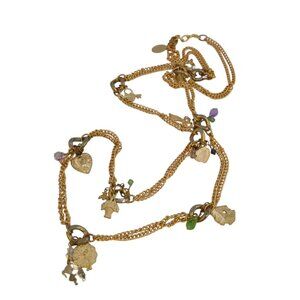 Vintage NOS Bee Charming Crystal and Charm Chain Necklace (A9121)